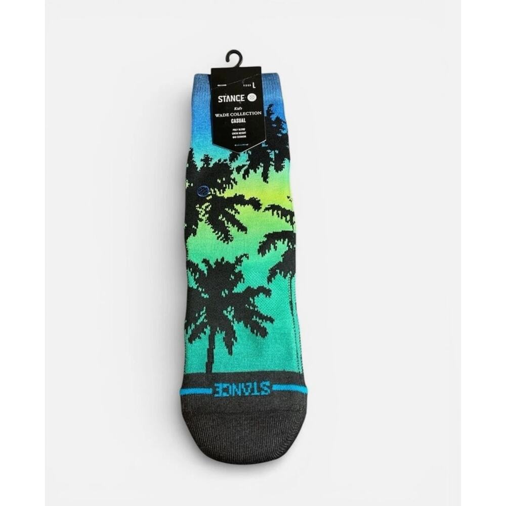 Stance Kids Wade Collection Casual Crew Socks Black Blue Green Large 3-5.5 Palm